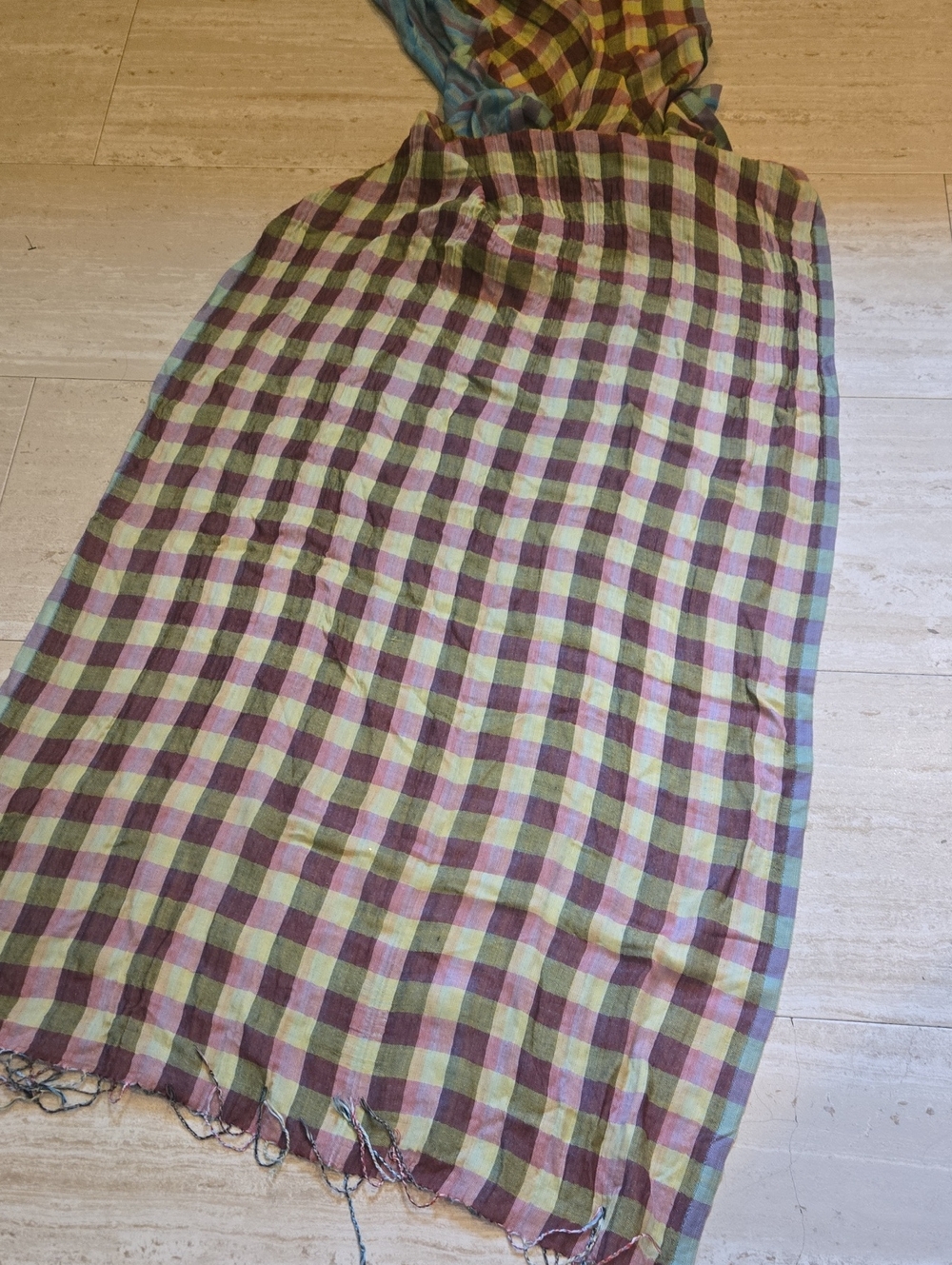 New Neiman Marcus Raj Oversized Reversible Plaid Fringed Edge Shawl/Scarf - Picture 7 of 10